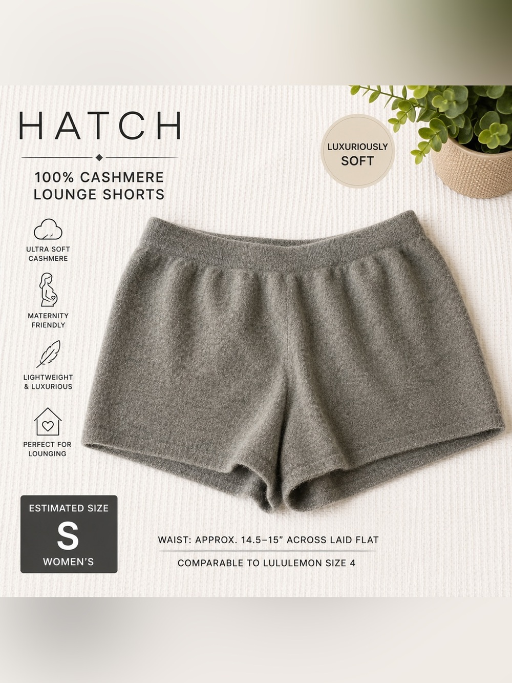 HATCH 100% Cashmere Gray Lounge Shorts Women’s Small S Maternity Luxury Soft